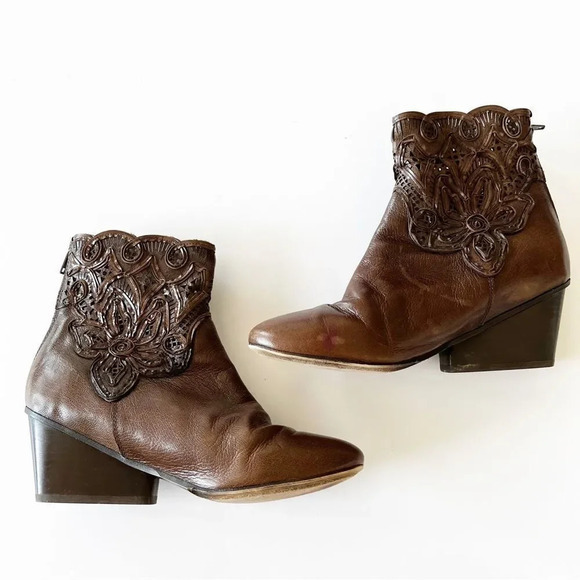 Sesto‎ Meucci Dark Brown Cutwork Boots Size 8 Women’s 7” Tall Made In Italy Lace - Picture 12 of 12